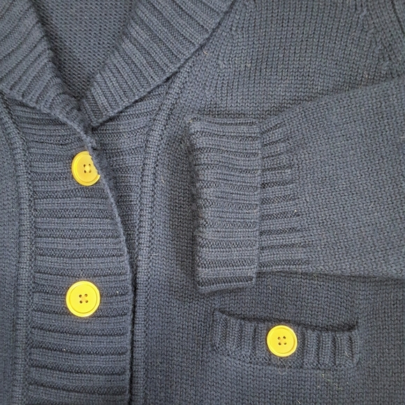 Victor Alfaro Merino Wool Navy Blue Chunky Knit Gold Button Cardigan SIZE XL - Picture 3 of 7